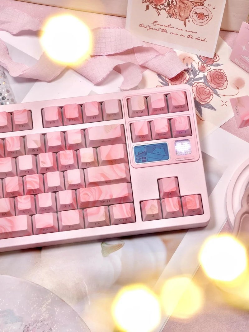 Bluejw High Quality 84-Key Mechanical Gaming Keyboard - Rose Pink PBT Cherry Profile Side Print Keycaps - Image 2